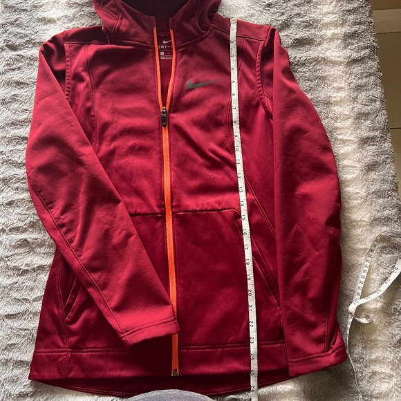 NIKE Womens Dri-Fit Hooded Full Zip Jacket Pockets Running Gym Red Size Small - Picture 8 of 9